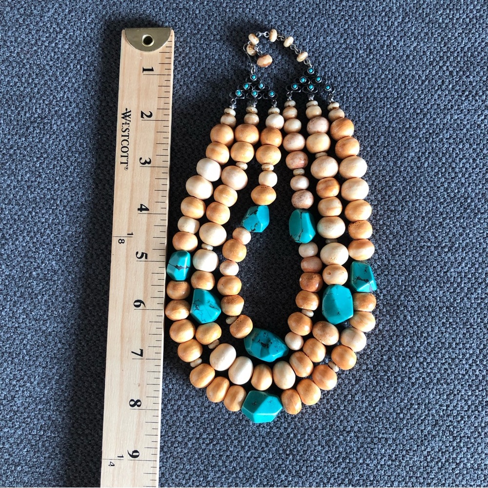 Gorgeous 3 strand turquoise nugget and natural stone beaded statement necklace. - Picture 6 of 7